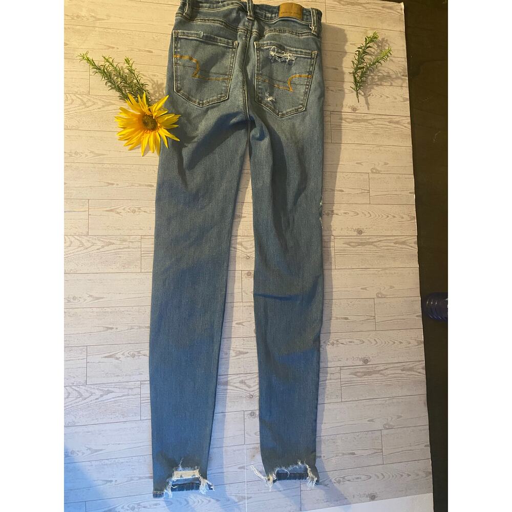 “American Eagle Ne(x)t Level Stretch Distressed Skinny Jeans Raw Hem - Size 0 - Picture 4 of 7